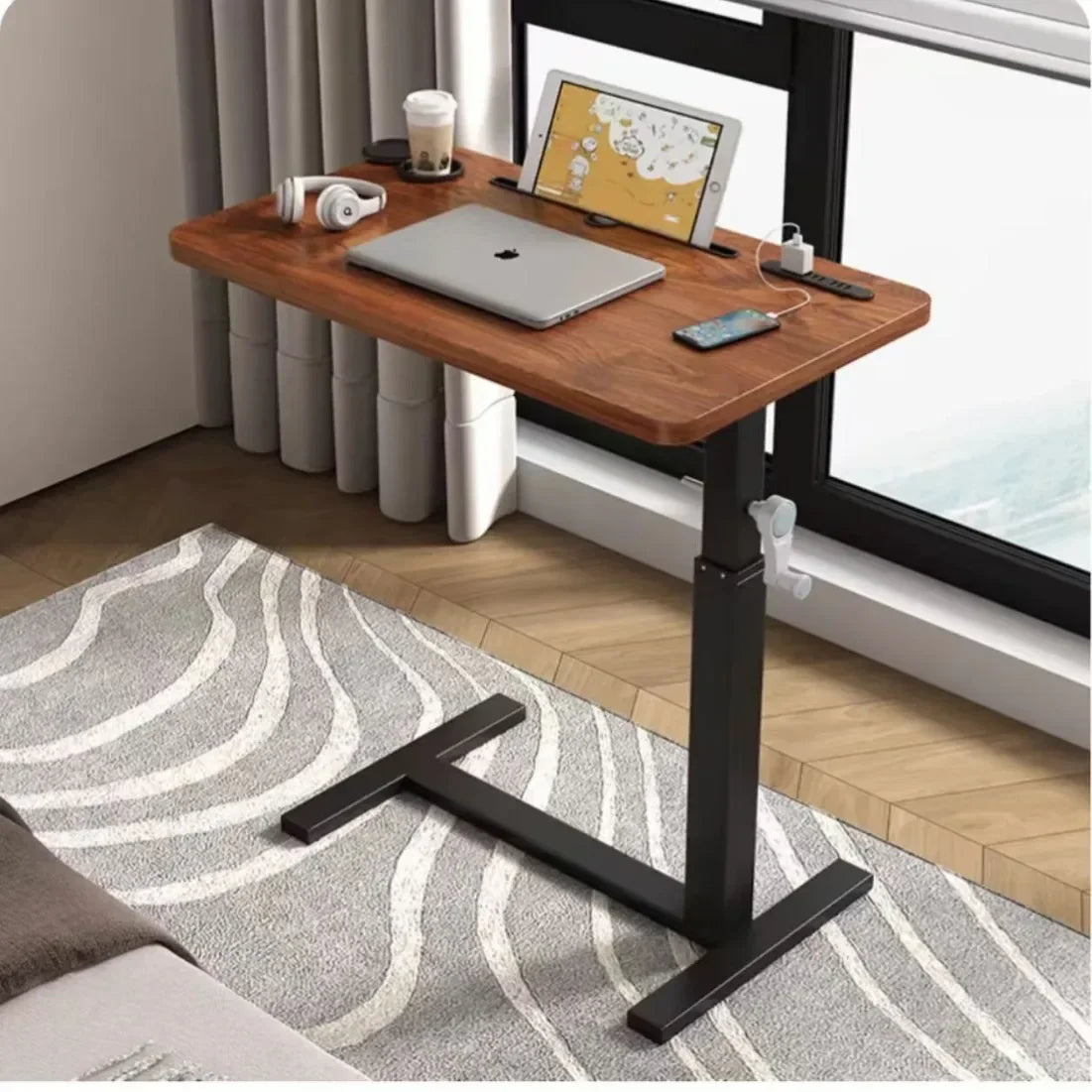 Stainless Steel Small Edge Table Bedside Table Household Mobile Desk Bedroom with Wheels Easy Lifting Learning Desk Workbench