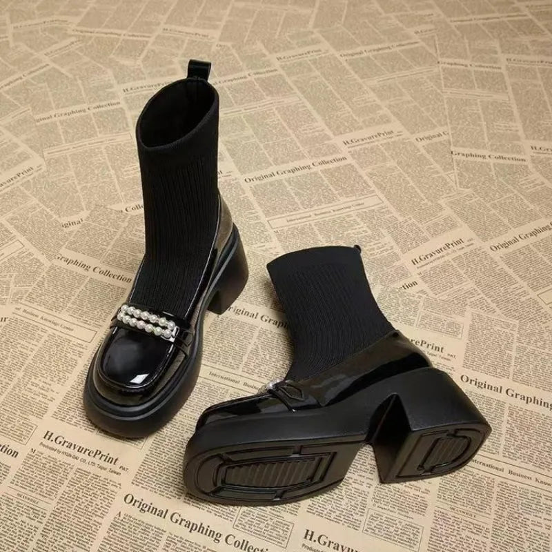 Booties for Women Autumn and Winter 2025 New Velvet High Heel Foreign Style Skinny Boots Small Person Thick Heel Platform Sole
