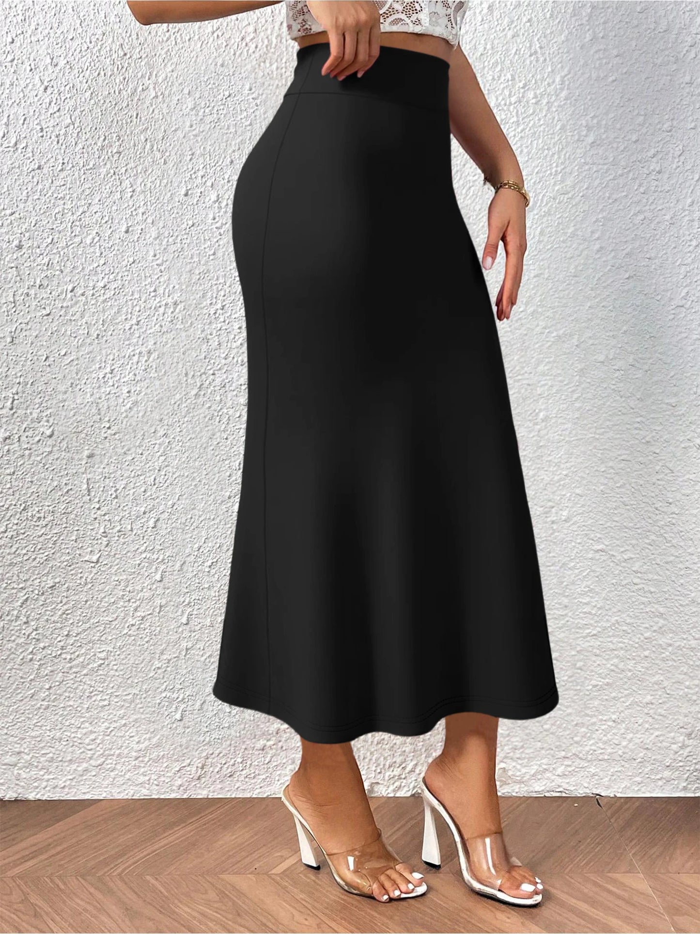 Versatile Midi Skirt High Waisted Flared Design Smooth Texture Suitable for Spring Gardens Summer Markets Autumn Walks