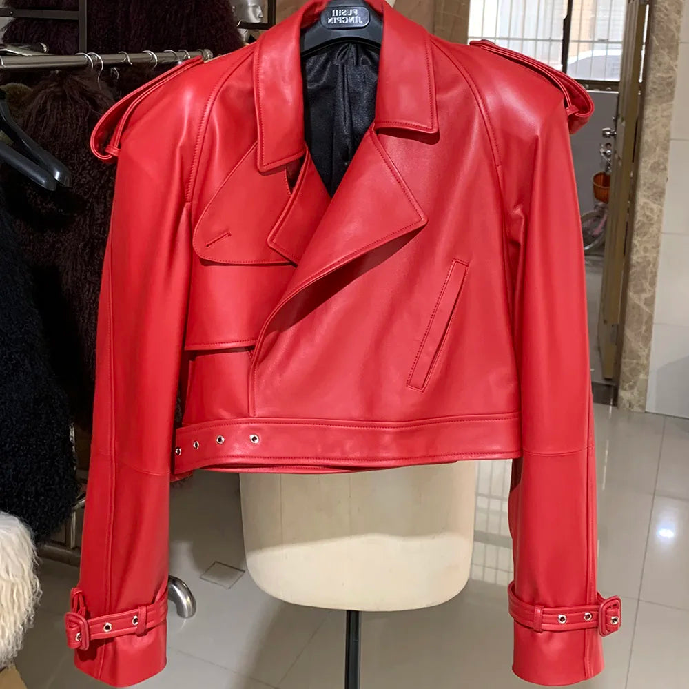 YOLOAgain Burgundy Suede Jacket Women Genuine Sheepskin Leather Jacket Coat