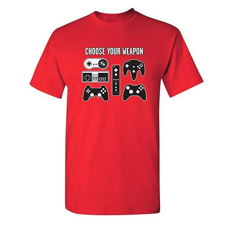 Cotton  100% European-style Men CHOOSE YOUR WEAPON Letter-game Printed Short-sleeved T-shirt Graphic T Shirts  Streetwear