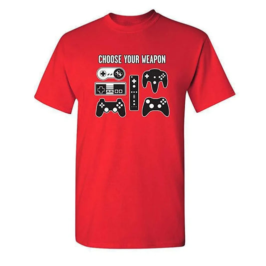 Cotton  100% European-style Men CHOOSE YOUR WEAPON Letter-game Printed Short-sleeved T-shirt Graphic T Shirts  Streetwear