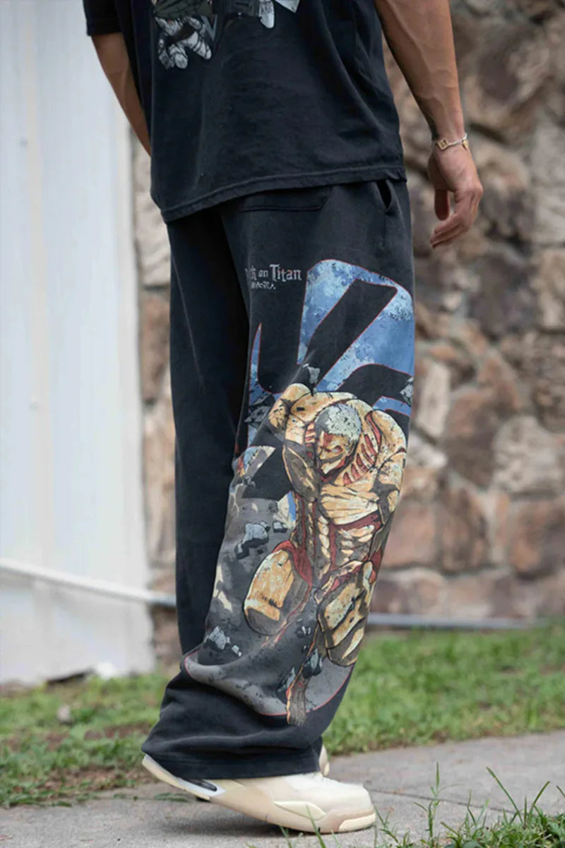 new 2026 American sports pants gym fitness running training pants cotton wool print wide leg pants