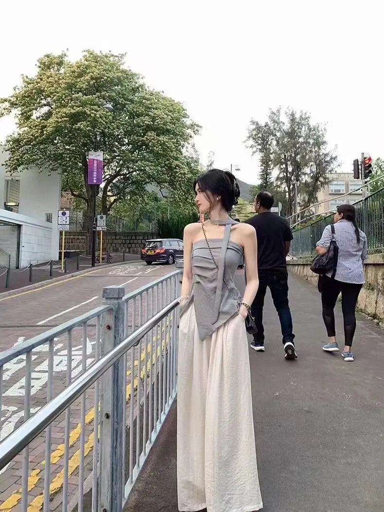 Women's Summer 2025 Off-Shoulder Bustier Top with Asymmetric Design for Commuting and Stylish Outfits