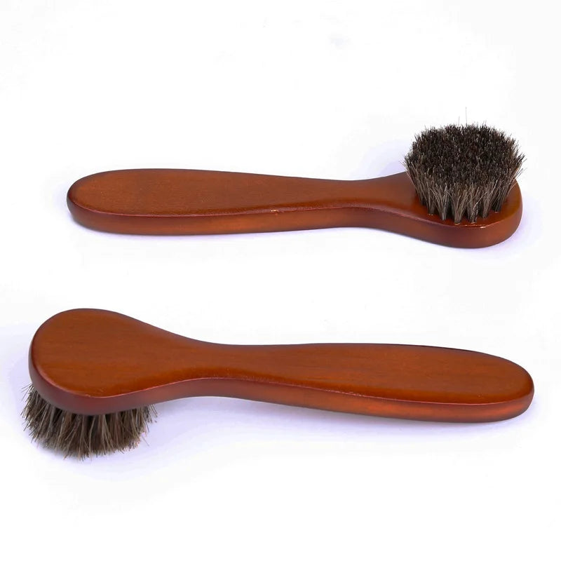 Small Round Head Horsehair Brush with Handle Multi-Functional Face and Hat Brush Soft Bristle No Shedding Leather Shoe Brush