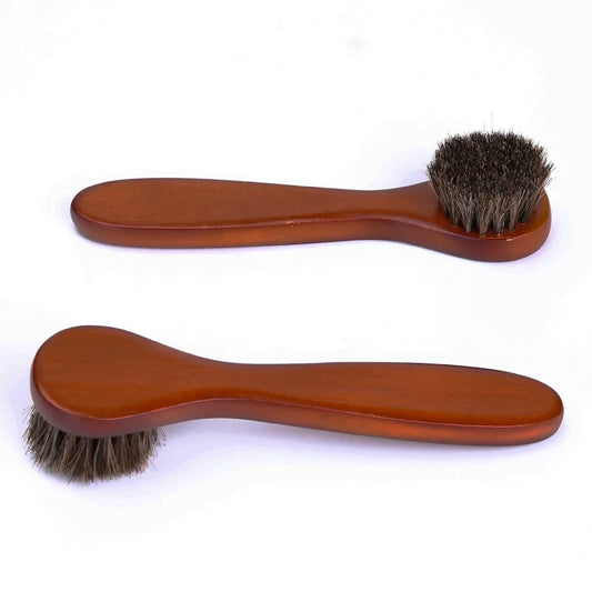 Small Round Head Horsehair Brush with Handle Multi-Functional Face and Hat Brush Soft Bristle No Shedding Leather Shoe Brush
