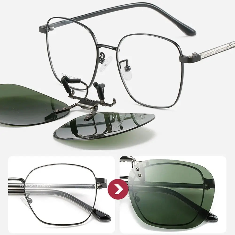 Polarized Clip On Sunglasses Men Car Driver Goggles Women Square Flip Up Sun Glasses for Prescription Rimless Polygonal Shades