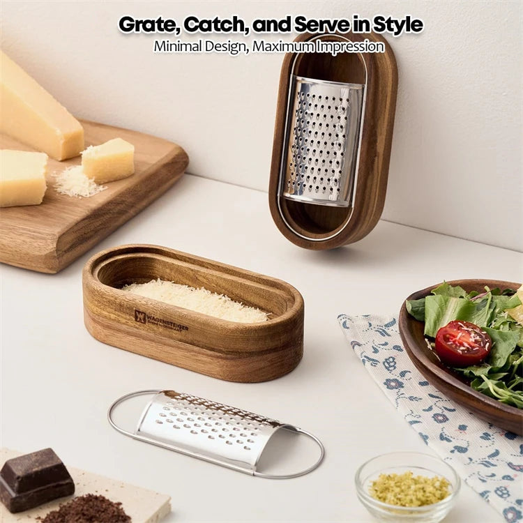 Cheese Grater With Wooden Container 304 Stainless Steel Cheese Grater Box Kitchen Parmesan Zester Cheese Grater Shredder JT