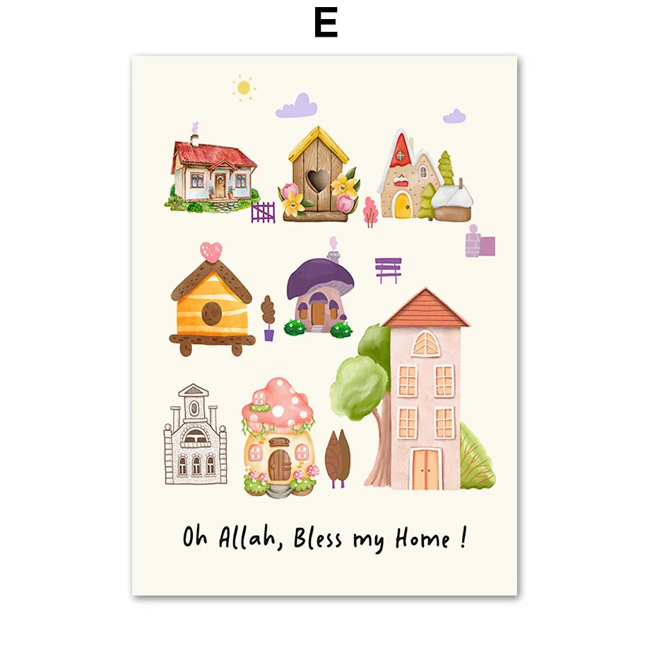Beige Mosque Allah Camel Rabbit Islamic Wall Art Canvas Painting Posters and Prints Cartoon Pictures for Baby Kids Room Decor