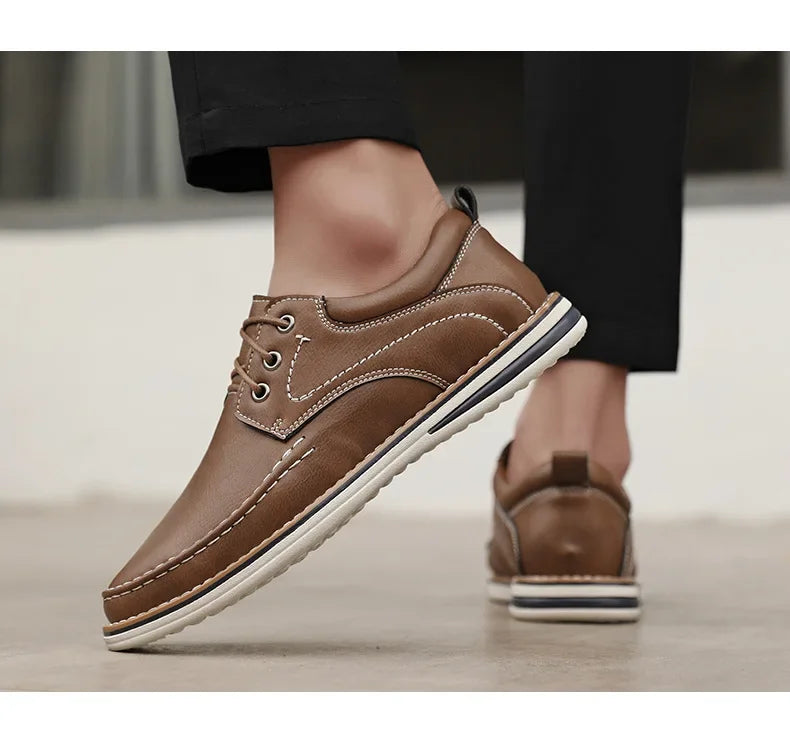 Men Genuine Leather Casual Shoes Fashion Business Leisure Shoes Lace-up Loafers