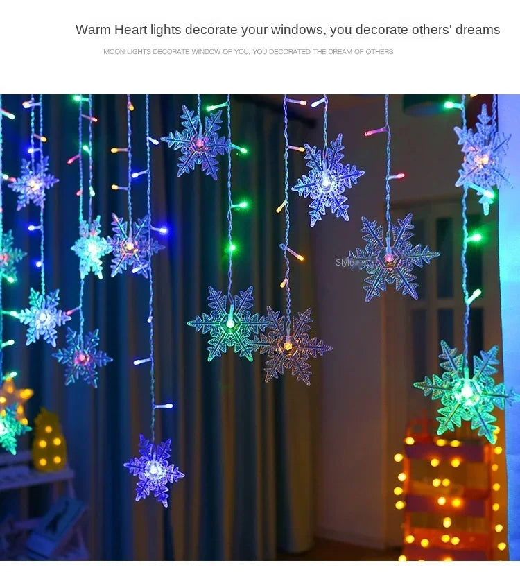 3.2M Christmas Snowflake Curtain Lights - LED Flashing Fairy String Lights, Waterproof for Holiday Party Wedding Xmas Tree Decor