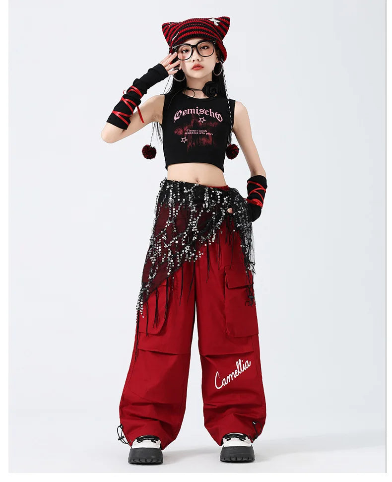 Hip Hop Sweet Girls Crop Top Street Dance Sweat Pants Jazz Girl Group Clothes Sets Kids K-pop Costumes Children Teens Streetwear