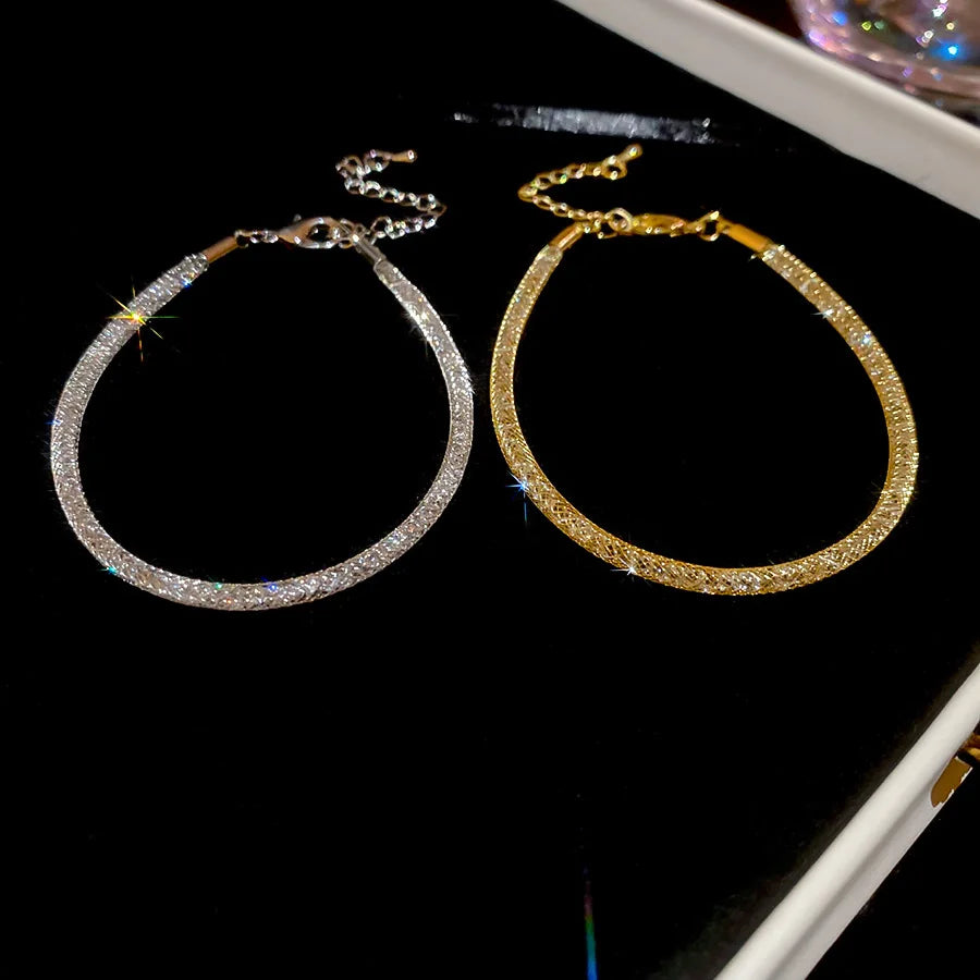 Gold Color Mesh Bracelet for Men Women Shiny Inlaid Zircon Crystal Bracelets Bangles Unique Design Hand Jewelry Couple Gifts