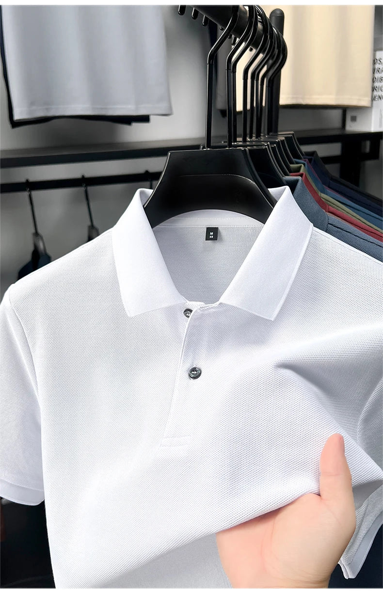 100% pure cotton men's short sleeve polo shirt high-quality classic solid color summer business casual comfort versatile T-shirt
