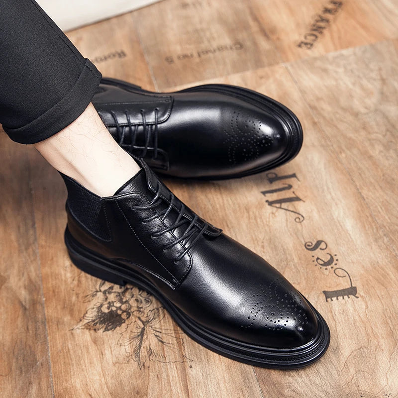 2026 Men High-top Shoes Formal Casual Wedding Party Big Size Leather Footwear For Male