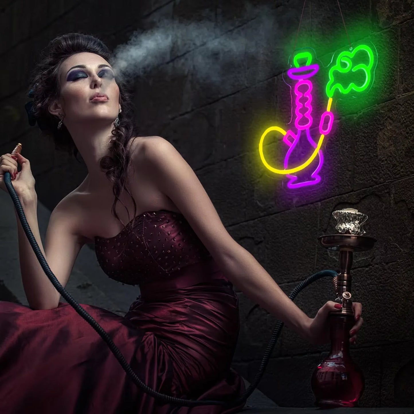 Shisha Neon Sign Shisha Hookah Neon Light Dimmable Hanging Wall Decor for Restaurant Smoke Home Man Cave Louge Shop Bar Pub