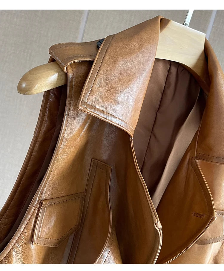 Women's Genuine Leather Vest Sheepskin Short Design Suit Collar Spring Autumn Fashion Outerwear