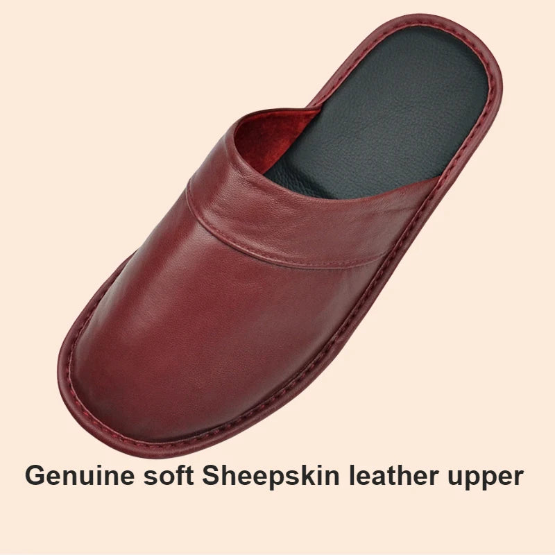 Soft Sheepskin cow Leather Slippers Homes in indoor slipper Spring Autumn men women elderly non-slip casual single shoes summer
