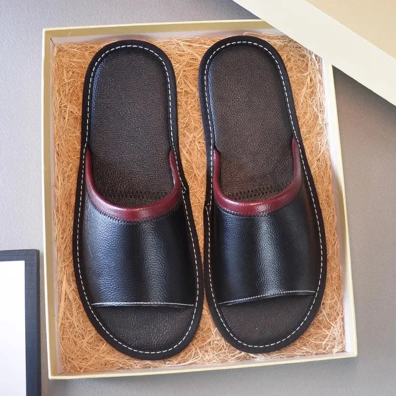 Genuine Leather Couple Summer Indoor Slippers Anti-Slip Women Household Slippers Men Casual Home Shoes