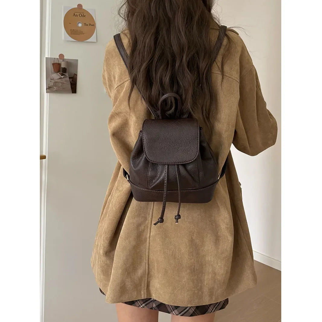 Small Fashion Backpacks School Bags for college girls Pu Leather Women Shoulder Bag Cute Flap String Female Handbags Tote Purse