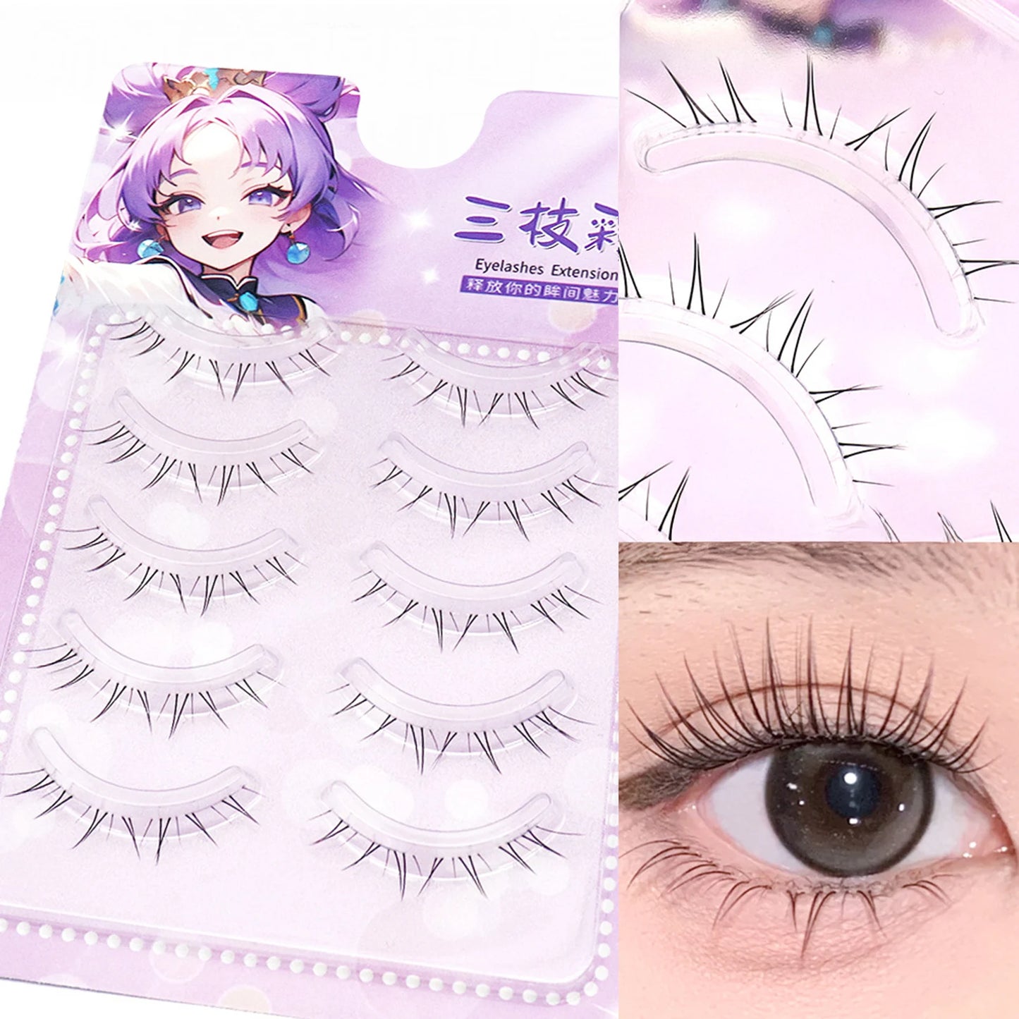 5 Pairs 4-8mm Antique Cartoon Lower False Eyelashes Wispy Cluster Natural Daily Eyelash Extensions For Beauty Eye Cosplay Makeup