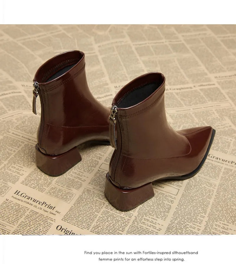 Women Ankle High Heels Chelsea Boots Pointed Toe Shoes  Designer Pumps Winter 2024 New Brand Shoes Women Motorcycle Boots