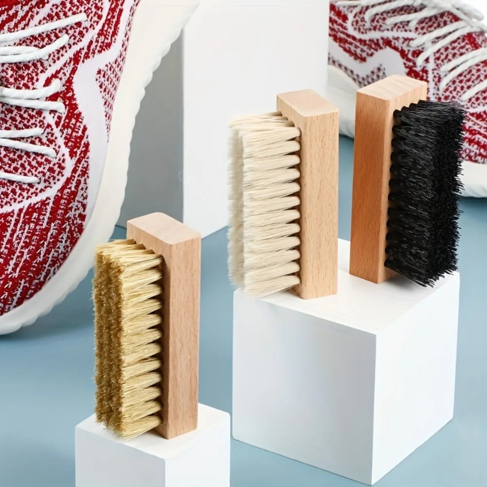 1pc Wooden Handle Shoe Cleaning Brush Horse Hair Wood Brush Leather Shoe Care and Cleaning Shoe Brushes