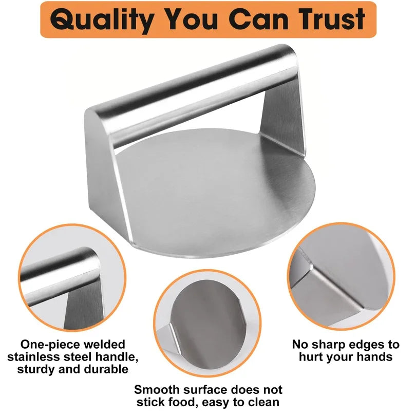 Household Stainless Steel 304 Burger Press, Square and Round Meat Presser, Manual Meat Pressing Tool, Burger Patty Press Plate