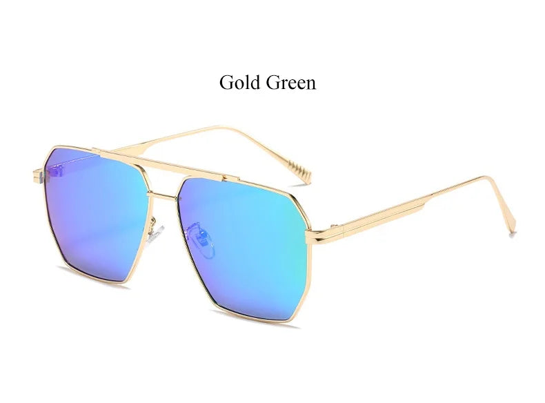 High Quality Square Polarized Sunglasses For Women Retro Oversized Double Bridge Sun Glasses Men Luxury Big Metal Goggle Shades