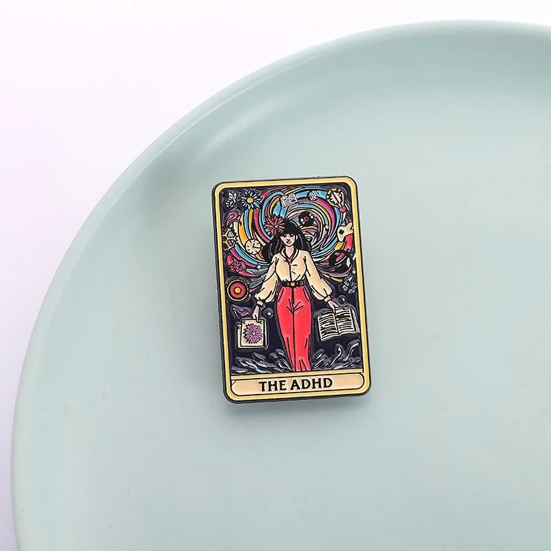 The ADHD Tarot Cards Enamel Pin Autism Mental Health Metal Brooch Lapel Backpack Badge Jewelry Accessories Gift For Friends
