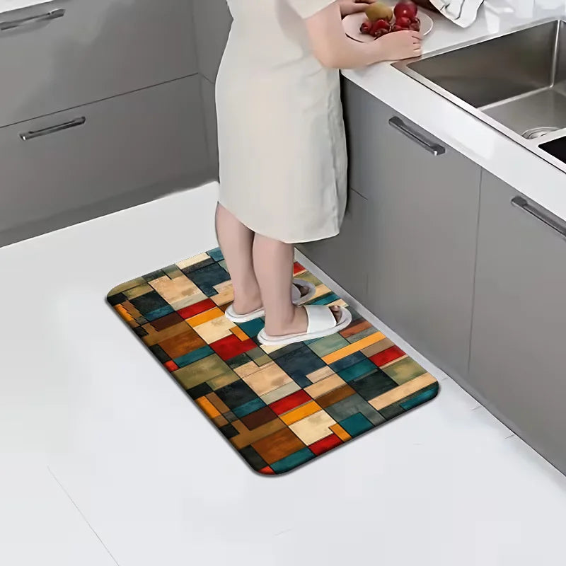 Block-patterned design with elegant, stylish accents; a modern, high-end carpet suitable for various settings; soft