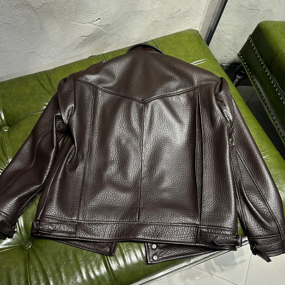 Oversized Brown Grained Letaher Jackets Women Genuine Jacket Sheep Leather Autumn Bomber Leather Jackets
