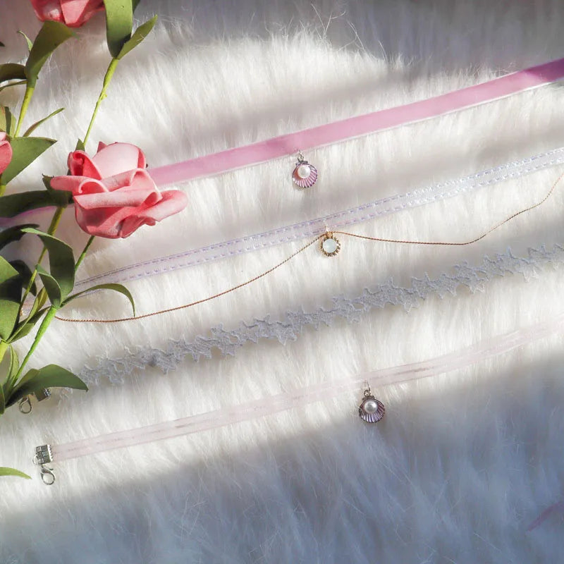 Lace Velvet Sexy Shell Pendant Necklace for Women Neck Clavicle Pink Bow Star Pearl Chokers Lady Jewelry Accessories Girl Gift