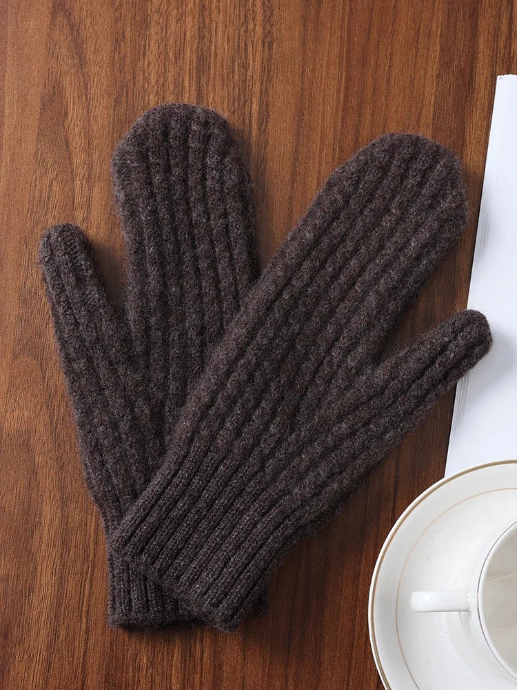 100 Wool Thick Density Knitted Mittens Women Outdoor Winter Thermal Men Cable Mitts Work Drive Mittens Unisex Gloves Arm Warmers