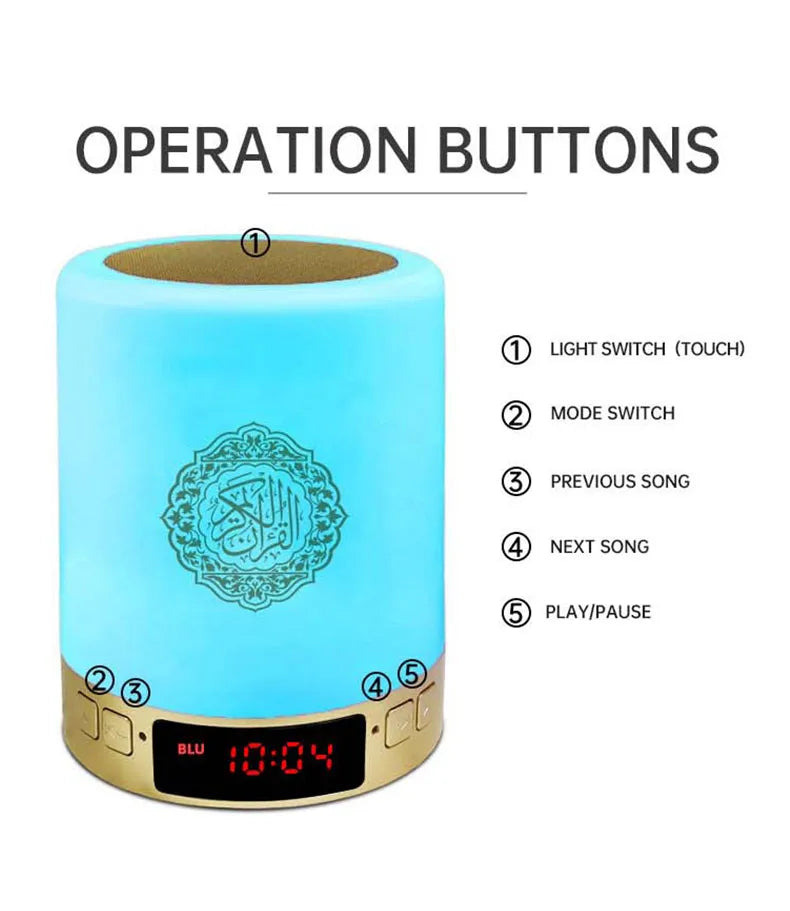 Islamic Wireless Portable Quran Speaker LED Night Light Koran Lamp With AZAN Clock Mp3 Player Muslim Gift Veilleuse Coranique