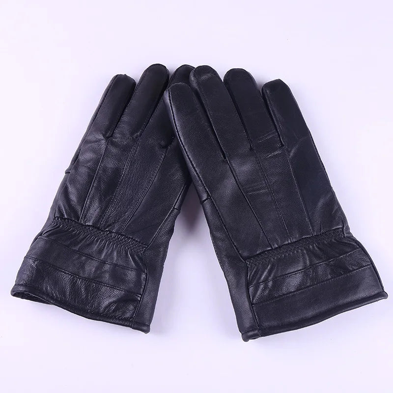 Genuine Leather Gloves (Men/Women): Fleece-Lined Warm, Thin/Thick Cotton, For Motorcycle Riding, Autumn/Winter,  Drop-Shipping