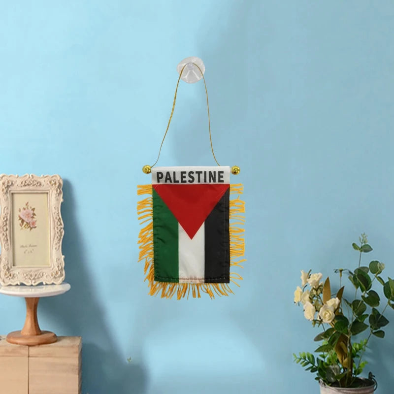Palestine Small Hanging Flag Double Sided Tassel With Sucking Disc Car Interior Rearview Mirror Decoration Mini Pennant