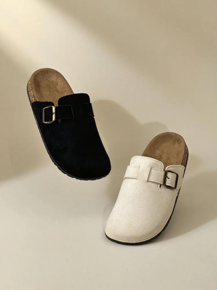 2025 new autumn  women's shoes with a toe-wrapped half slippers wear flat retro slippers
