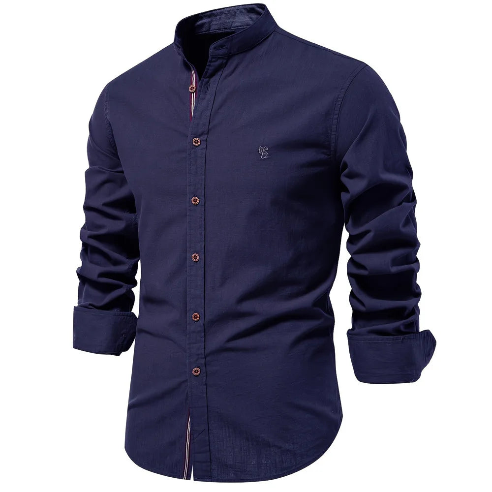 2025 New 100% Cotton Linen Shirt Men Embroidery Brand Shirts Tops High Quality Long Sleeve Button Down Casual Blouses