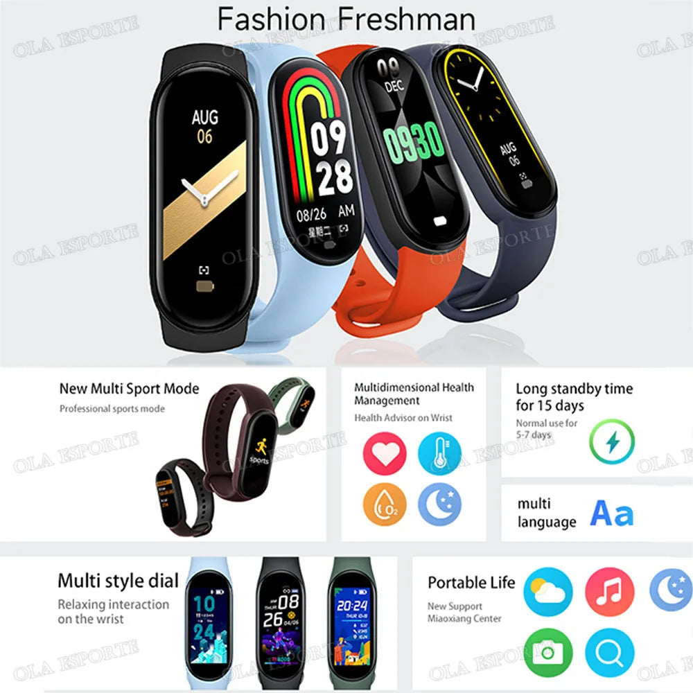 For Men Women Smart Watch Heart Rate Sleep Monitoring Fashion Waterproof Sports Bracelet Full Touch Screen Multiple Sports Modes