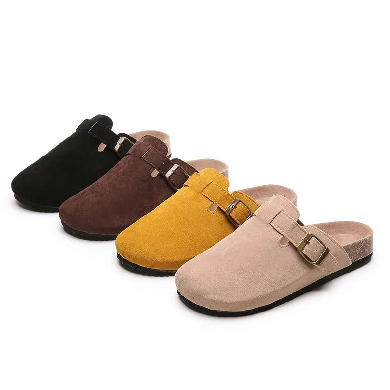 Cork Footbed Slippers For Women Men Fashion Clogs Leather Mules Female Home Street Shoes With Arch Support Indoor Outdoor Slides