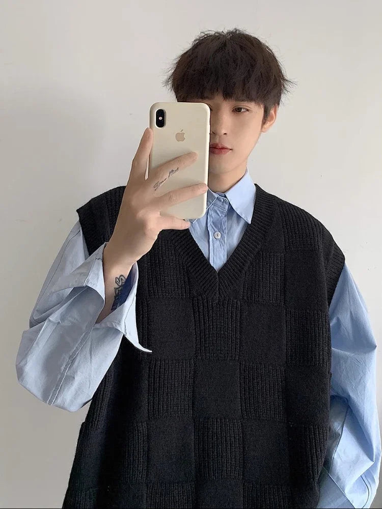 Sleeveless Knitted Sweaters for Men Black V Neck Waistcoat Man Clothes Vest 100 Pure Cashmere X S Wool Japanese Harajuku Fashion