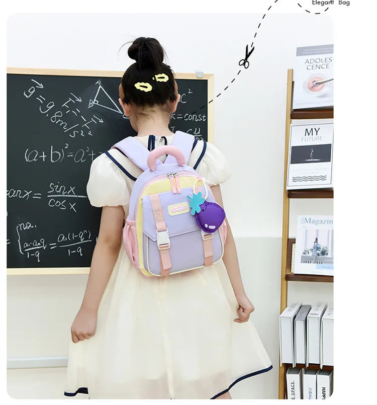 New Large-capacity Backpack Children Kindergarten Backpack Boys Girls Kids Load-reducing Color-blocking Double-shoulder Bag