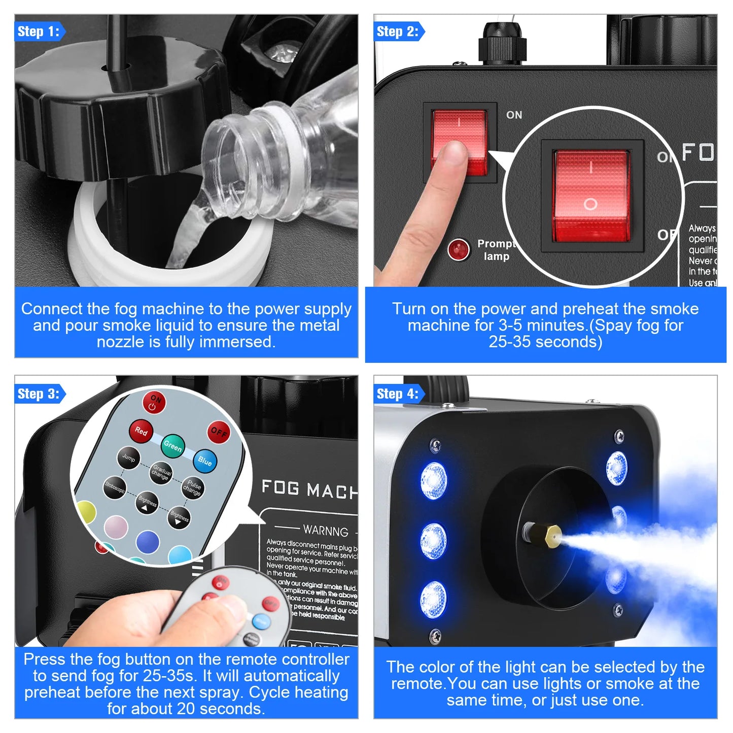 Yiflamefly 2Pcs 1200W Smoke Machine with RGB 6LEDs Lighting for Theater Professional Stage Home Entertainment Halloween Party