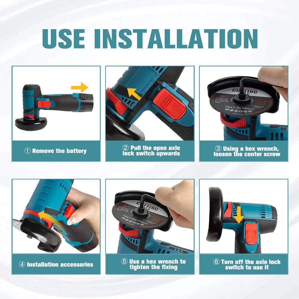 Cordless Electric Grinder 19500rpm Handheld Polishing Grinding Machine Diamond Cutting Power Tool 12V Battery Rechargeable