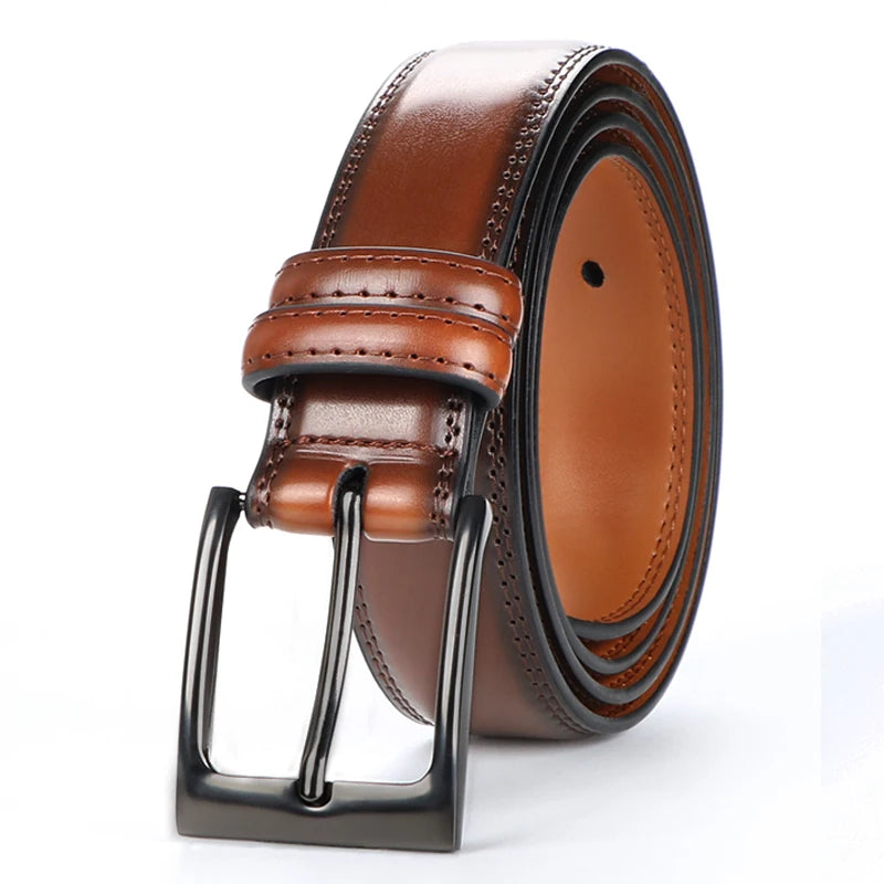 Men's genuine leather belt 1 2/6", a fashionable, simple, and durable belt gift suitable for various occasions