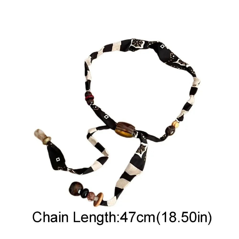 Strip Cloth Chain Necklace Multicolor Ethnic Style Wood Bead Necklace Jewelry Accessories Clavicle Chain Bohemian Choker Male