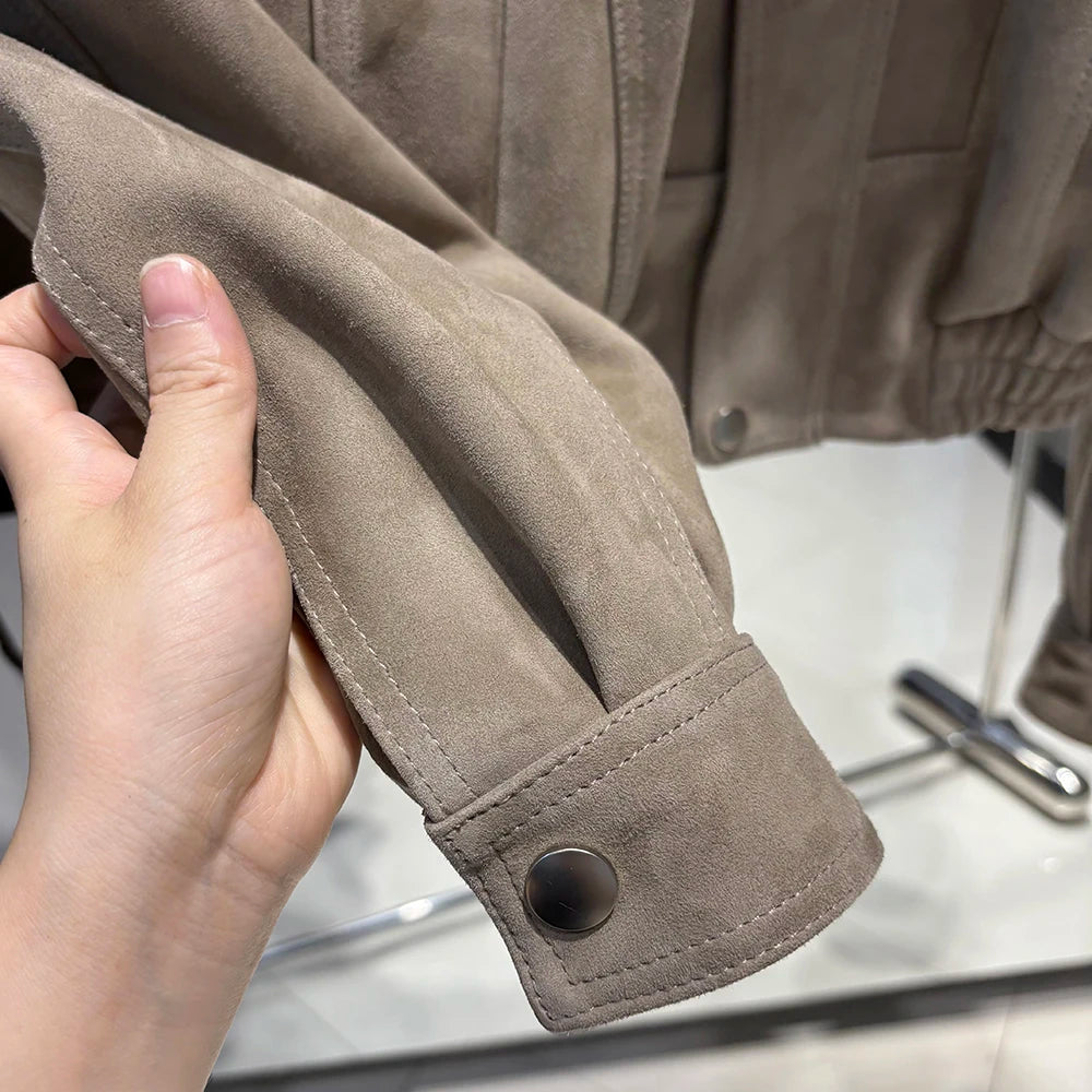 YOLOAgain 2025 Autumn Oversized Suede Jacket Women Real Leather Bomber Jacket Female