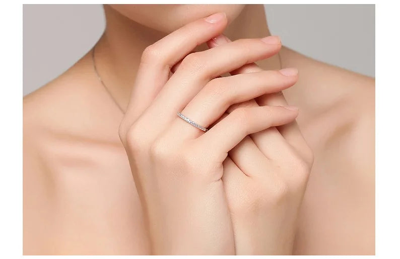 925 Sterling Silver Jewelry Shiny Zircon Women's Rings White Stacking Paired Ring Solid Bands Fine Minimalism Monaco