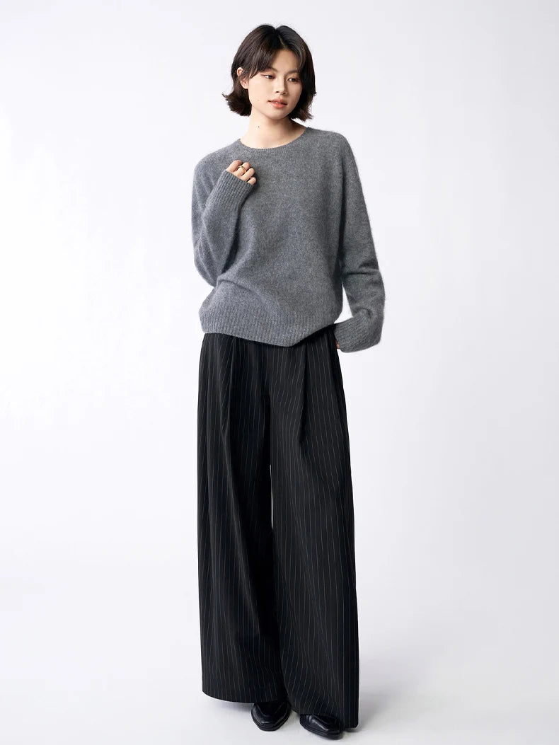 SuyaDream, Women Fleece Pullovers, V Neck, 3.8%Cashmere 96.2%Wool, Chic Warm Sweaters, 2025 Fall Winter Solid Top, Camel, Olive